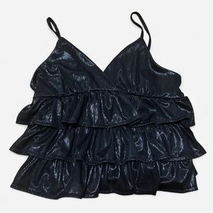 Black Shimmer Babydoll Top